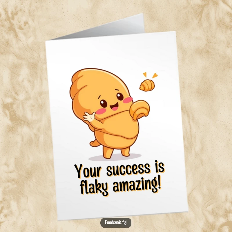 Funny Free Printable Congrats Card: Croissant Character Gesturing Dramatically at a Mini Croissant, Hilarious Downloadable