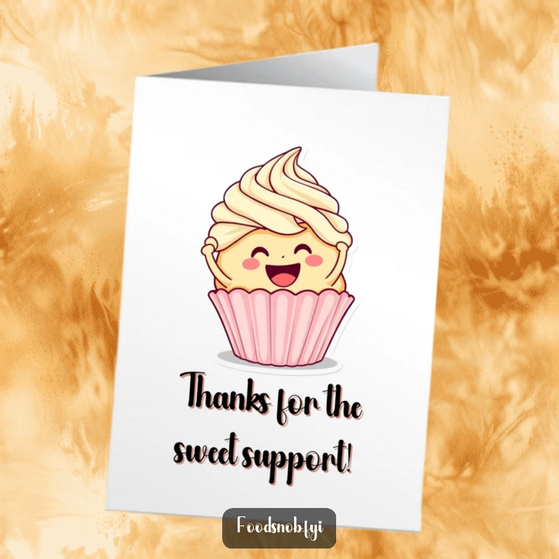Funny Free Printable Thank You Card: Smiling cupcake enthusiastically frosting another, offering sweet, downloadable appreciation.