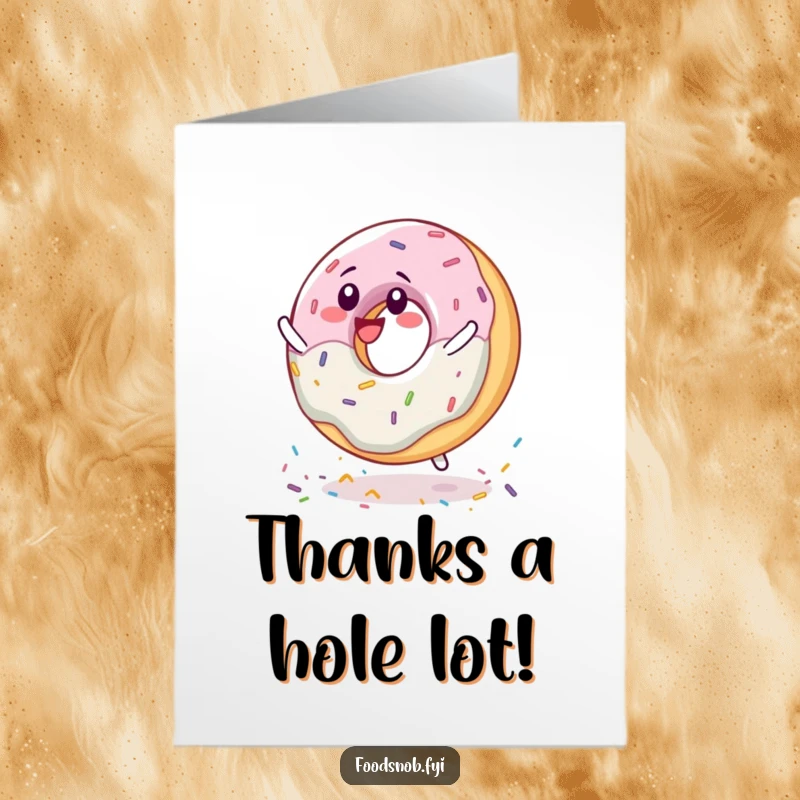 Funny Free Printable Thank You Card: A happy donut character spinning with joy, perfect for a sweet downloadable gift.