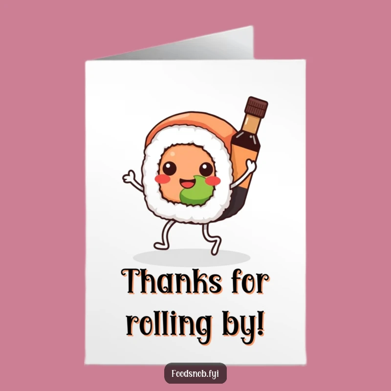 Free Printable Kawaii Sushi Thanks Card - Dancing Sushi Gratitude Downloadable Gift