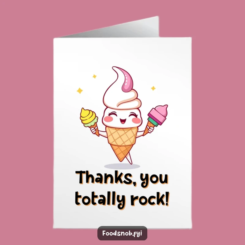 Free Printable Ice Cream Thank You Card: Funny Juggling Cones Downloadable Gift