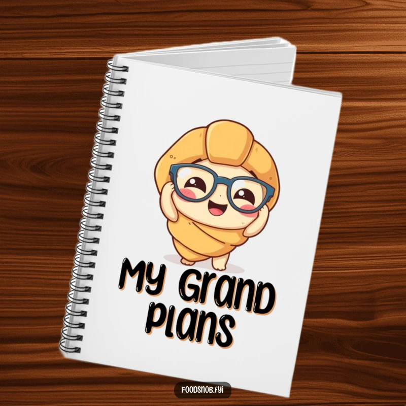 Funny Notebook: A dotted journal with a funny illustration of a croissant attempting to wear tiny spectacles, ideal for capturing humorous thoughts.