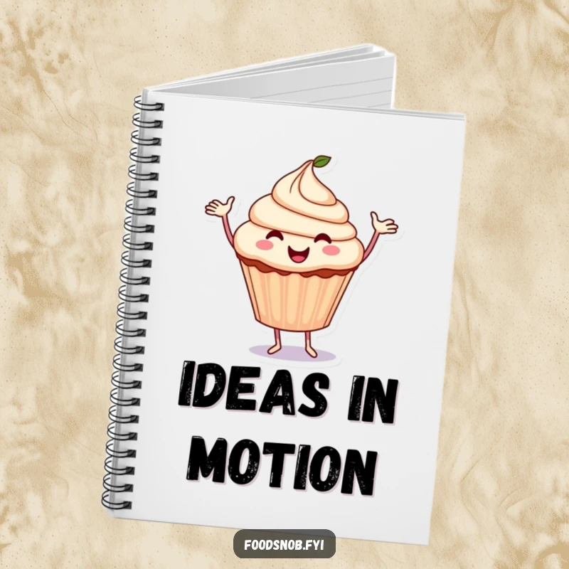 Funny Cupcake Notebook: A smiling cupcake dances with its arms, ready to inspire your next sweet idea.