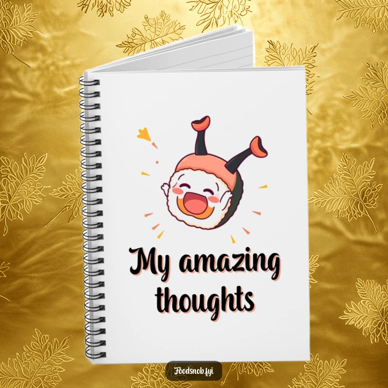 Funny Sushi Notebook: An overjoyed sushi piece performs a somersault, ready to inspire your next delicious idea.