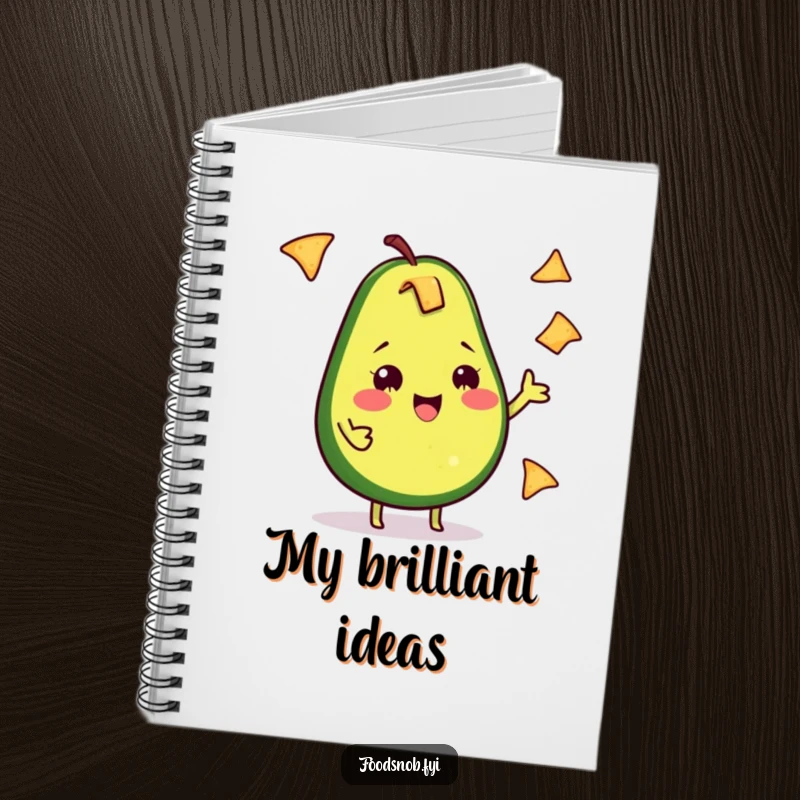 Funny Avocado Notebook: A cheeky avocado juggles tiny tortilla chips, ready to inspire your next delicious idea.