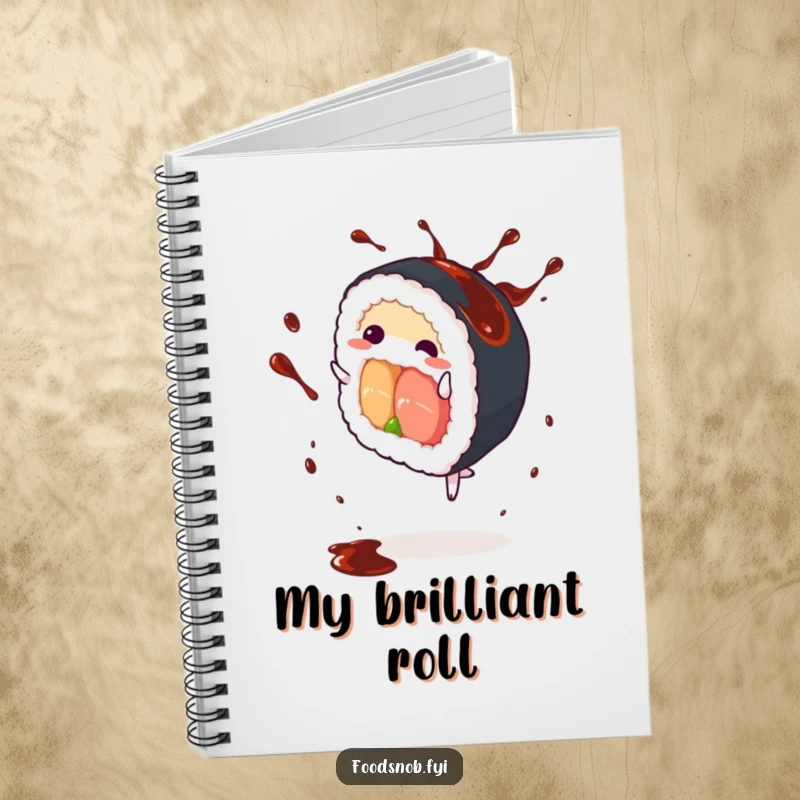 Funny Sushi Roll Notebook: A journal with a cartwheeling sushi roll and splashing soy sauce, perfect for jotting down funny thoughts.