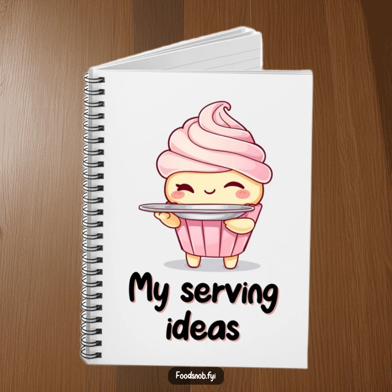 Funny notebook with a winking cupcake character holding a tiny platter, inspiring sweet notes. A whimsical dessert design for writing.