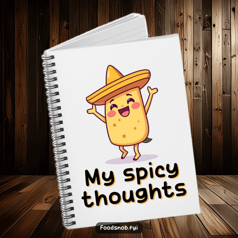 Funny joyful taco character dancing with a sombrero on this humorous and practical notebook.