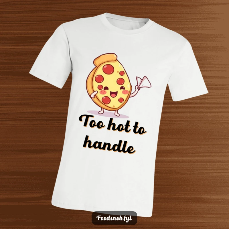 Funny t-shirt showcasing a contented pizza slice character being fanned with a miniature napkin, embodying humorous relaxation and cheesy delight.