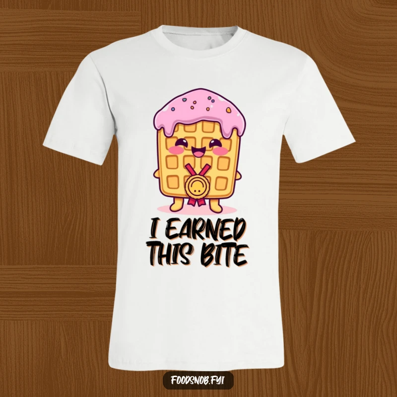 Funny T-Shirt: A proud, smiling waffle being awarded a tiny medal, showcasing victory and humor, perfect for a funny gift.
