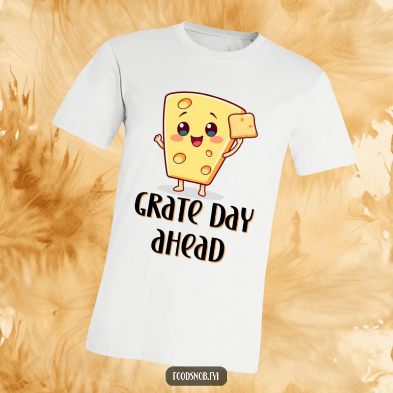 Funny t-shirt featuring a cheerful cheese wedge character presenting a tiny cracker with a sophisticated flourish.
