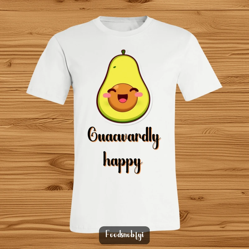 Funny t-shirt featuring a smiling avocado character, its pit as a face, splitting open with infectious glee.
