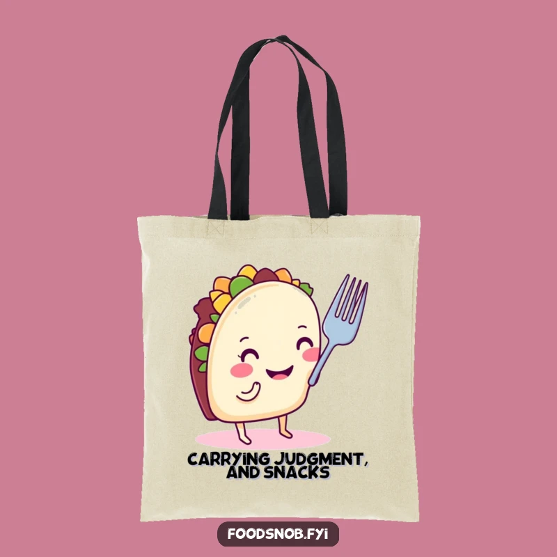 Funny Taco Critiquing Fork Tote Bag: Hilarious Foodie Accessory Gift