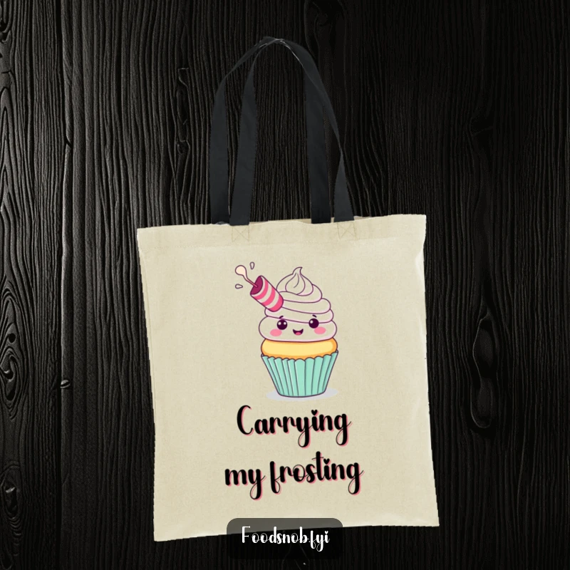Funny Tote Bag: A cheerful cupcake with a party blower exhaling frosting, perfect for carrying party essentials with humor, funny gift.