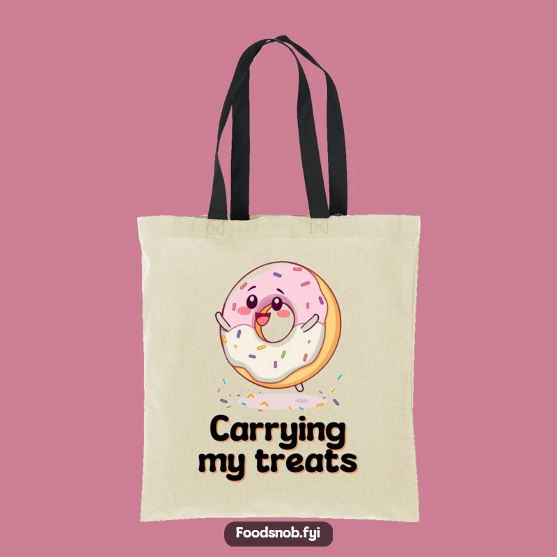 Funny Donut Spinning Tote Bag: Delighted Sprinkle Character Carryall