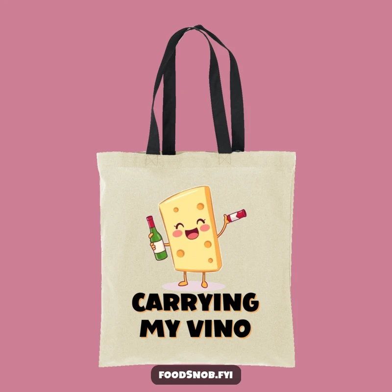 Funny Cheese and Wine Tote Bag: Gleeful Slice Character Eco-Friendly Gift
